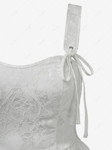 Gothic Flower Jacquard Ruched Back A Line Tank Dress