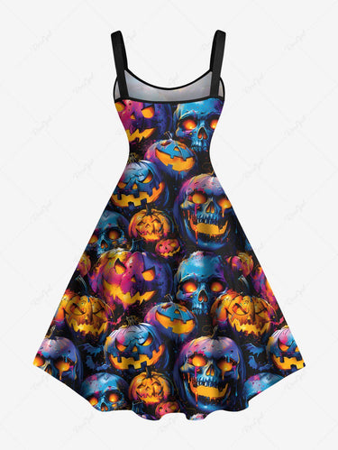 Gothic Plus Size Skull Ombre Pumpkin Lantern Print Halloween A Line Tank Dress
