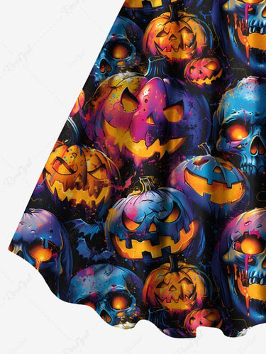 Gothic Plus Size Skull Ombre Pumpkin Lantern Print Halloween A Line Tank Dress