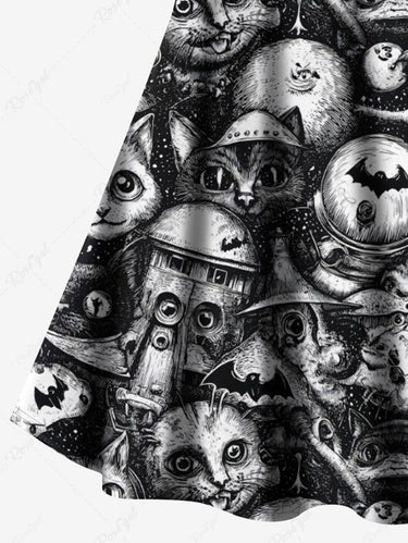 Gothic Plus Size Cat Bat Print Halloween Crisscross Strappy A Line Cami Dress