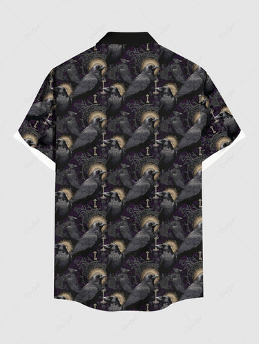 Gothic Plus Size Crow Mirrow Print Button Pocket Shirt For Men
