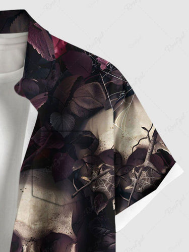 Gothic Plus Size Skull Rose Flower Print Button Pocket Shirt For Men