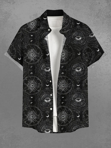 Gothic Plus Size Eye Graphic Print Button Pocket Shirt For Men