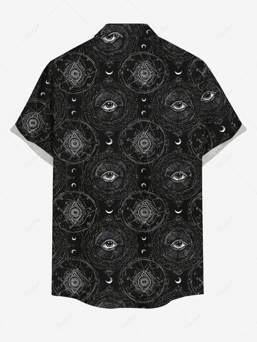 Gothic Plus Size Eye Graphic Print Button Pocket Shirt For Men