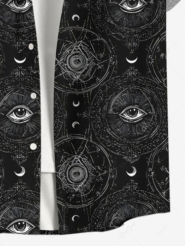 Gothic Plus Size Eye Graphic Print Button Pocket Shirt For Men
