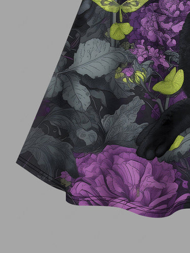 Gothic Plus Size Skull Rose Flower Butterfly Print Crisscross Strappy A Line Cami Dress