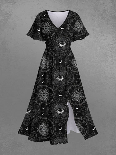 Gothic Plus Size Eye Graphic Print Split A Line Midi Dress