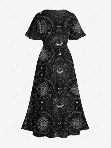Gothic Plus Size Eye Graphic Print Split A Line Midi Dress
