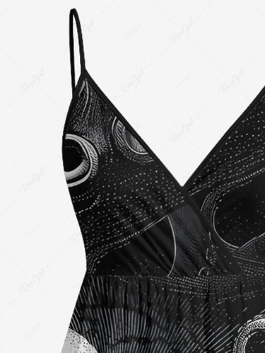 Gothic Plus Size Octopus Bat Print Surplice A Line Cami Dress