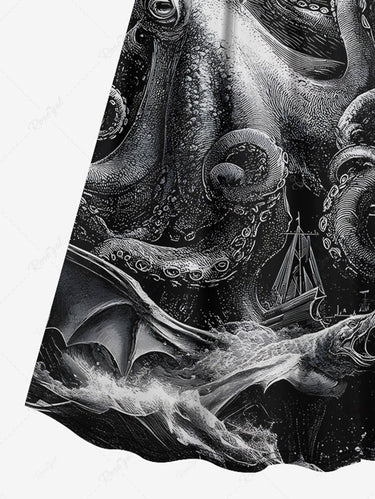 Gothic Plus Size Octopus Bat Print Surplice A Line Cami Dress