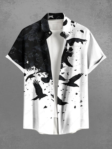 Gothic Plus Size Ink Painting Bird Two Tone Print Button Pocket Shirt For Men