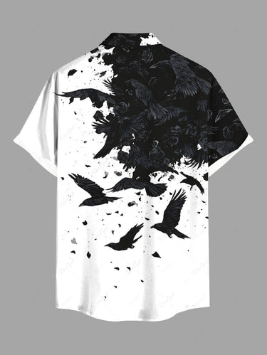 Gothic Plus Size Ink Painting Bird Two Tone Print Button Pocket Shirt For Men