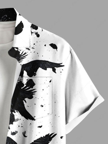 Gothic Plus Size Ink Painting Bird Two Tone Print Button Pocket Shirt For Men