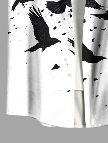 Gothic Plus Size Ink Painting Bird Two Tone Print Button Pocket Shirt For Men