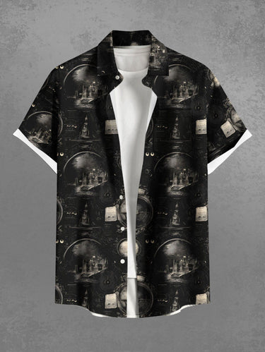 Gothic Plus Size Alchemy Astronomy Pattern Print Buttons Pocket Shirt For Men