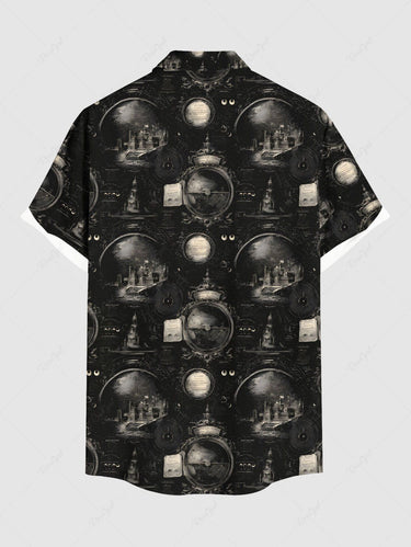 Gothic Plus Size Alchemy Astronomy Pattern Print Buttons Pocket Shirt For Men
