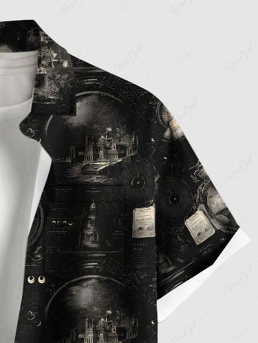 Gothic Plus Size Alchemy Astronomy Pattern Print Buttons Pocket Shirt For Men