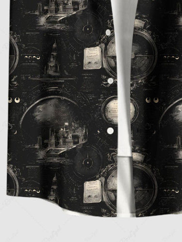 Gothic Plus Size Alchemy Astronomy Pattern Print Buttons Pocket Shirt For Men