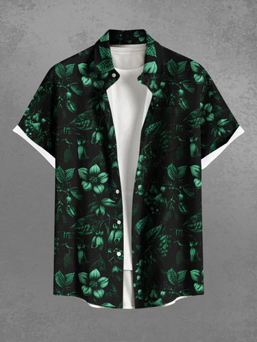Gothic Plus Size Flowers Leaf Print Buttons Pocket Shirt For Men