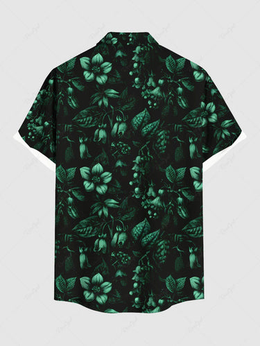 Gothic Plus Size Flowers Leaf Print Buttons Pocket Shirt For Men