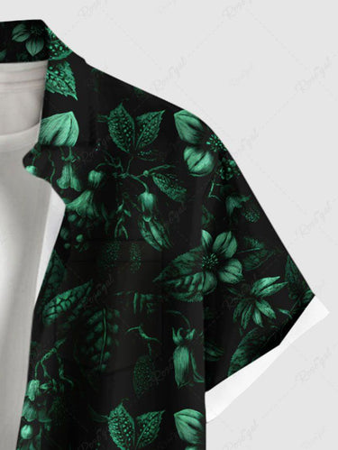 Gothic Plus Size Flowers Leaf Print Buttons Pocket Shirt For Men