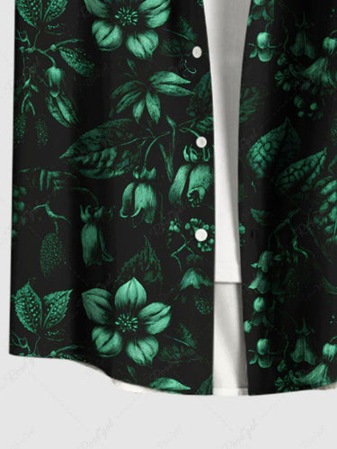 Gothic Plus Size Flowers Leaf Print Buttons Pocket Shirt For Men