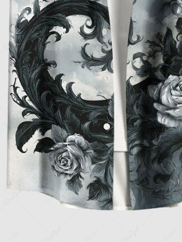 Gothic Plus Size Rose Flowers Leaf Cloud Ombre Print Buttons Pocket Shirt For Men
