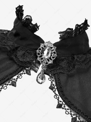 Gothic Floral Lace Trim Braided Flare Sleeves Stand Collar Shrug Top