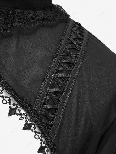 Gothic Floral Lace Trim Braided Flare Sleeves Stand Collar Shrug Top