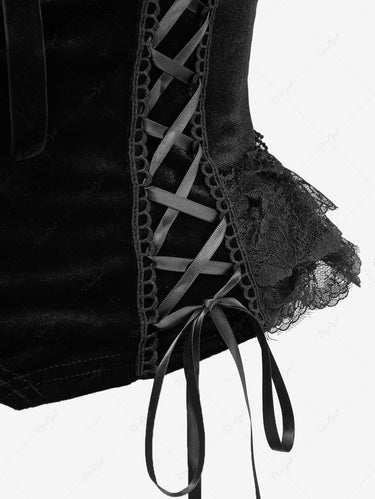 Gothic Floral Lace Trim Ruffles Lace-up Cami Top