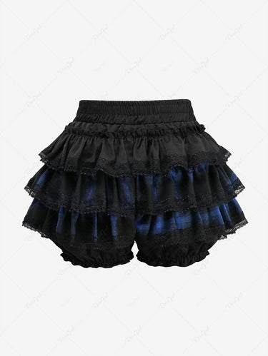 Gothic Plaid Printed Ruffles Lace Trim Layered Skirt