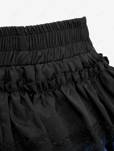 Gothic Plaid Printed Ruffles Lace Trim Layered Skirt