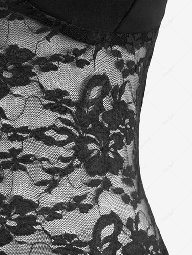 Gothic Floral Lace Cross Panel Choker Halter Tank Top