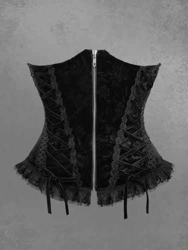 Gothic Flower Embossing Lace Trim Ruffles Lace-up Zipper Corset