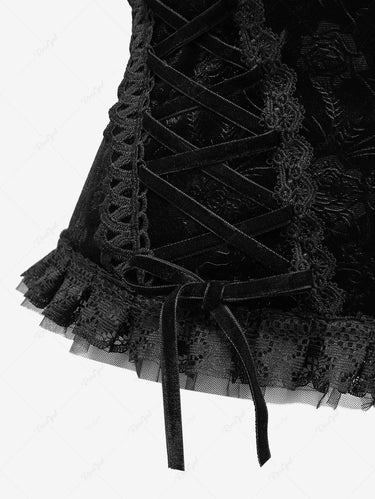 Gothic Flower Embossing Lace Trim Ruffles Lace-up Zipper Corset