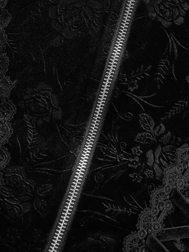 Gothic Flower Embossing Lace Trim Ruffles Lace-up Zipper Corset