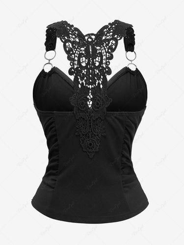 Gothic Cross Zipper Ruched Side Butterfly Applique Back Tank Top