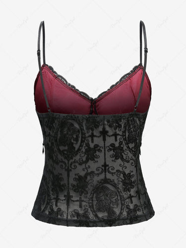 Gothic Flower Cross Flocking Beading Tassel Lace Trim Top