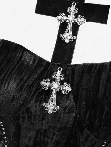 Gothic Crinkle Velvet Lace Up Halter Cross Asymmetric Corset