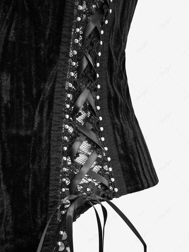 Gothic Crinkle Velvet Lace Up Halter Cross Asymmetric Corset