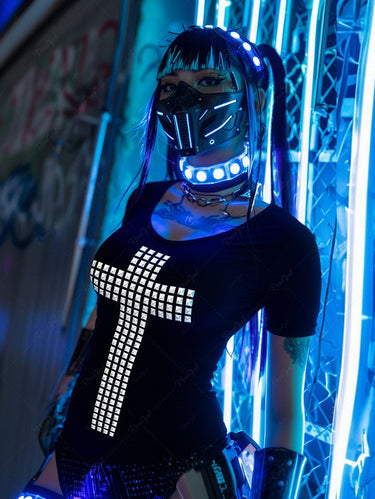 Gothic Hotfix Rhinestone Cross Dark Style Women T-shirt