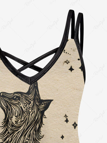Gothic Plus Size Cat Star Print Crisscross Cami Dress