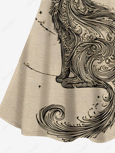 Gothic Plus Size Cat Star Print Crisscross Cami Dress