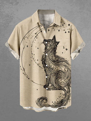 Gothic Plus Size Cat Star Print Buttons Pocket Shirt For Men