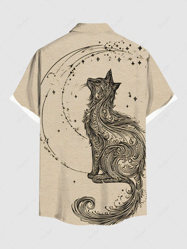 Gothic Plus Size Cat Star Print Buttons Pocket Shirt For Men