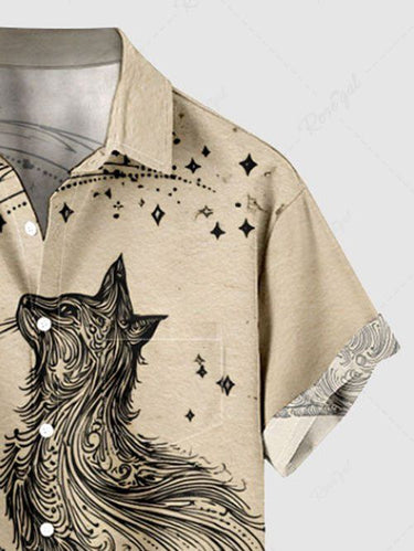 Gothic Plus Size Cat Star Print Buttons Pocket Shirt For Men