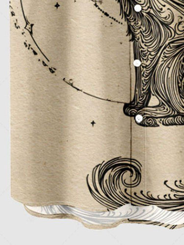 Gothic Plus Size Cat Star Print Buttons Pocket Shirt For Men