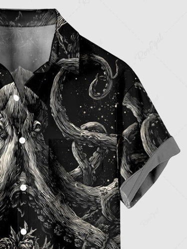 Gothic Plus Size Octopus Rose Flowers Print Buttons Pocket Shirt For Men