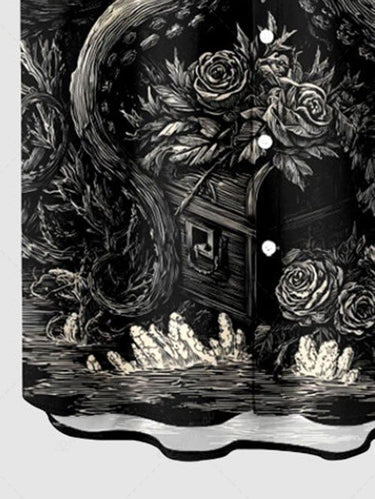 Gothic Plus Size Octopus Rose Flowers Print Buttons Pocket Shirt For Men