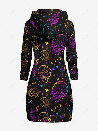 Gothic Plus Size Skulls Stars Print Drawstring Pockets Hoodie
